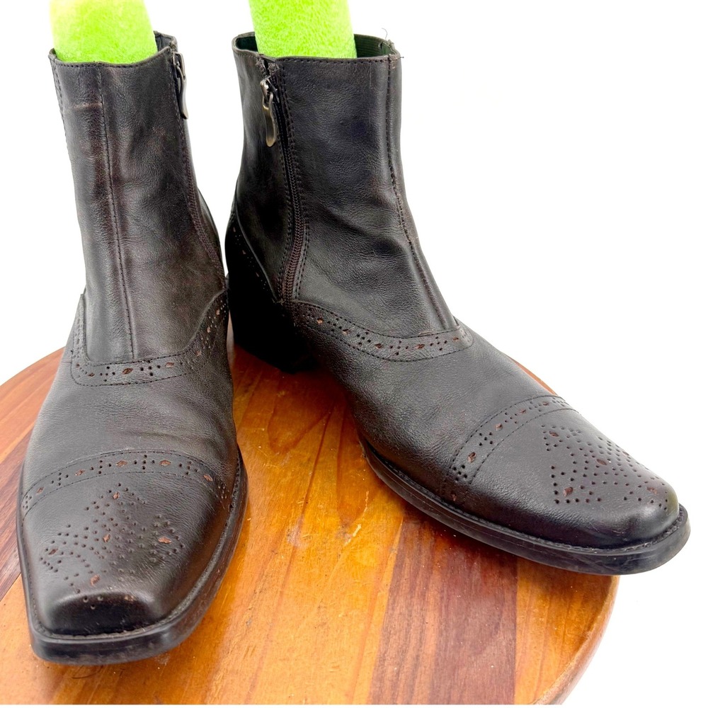 Donald J Pliner Deitra-58 Boots Womens 10.5 Brown Good Leather Brogue Square Toe